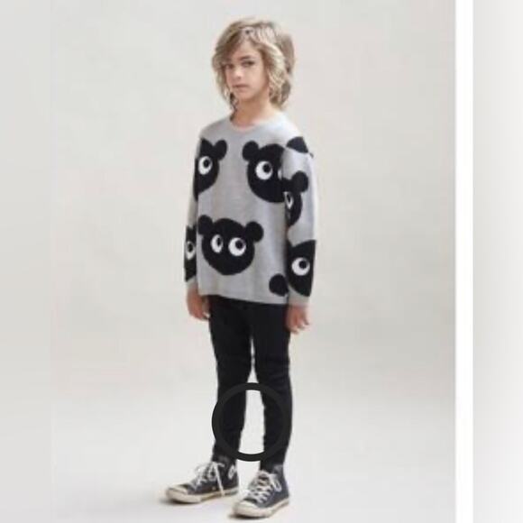 Huxbaby Jumper Grey Marle Black Panda Print Crewneck Knot Sweater Boy’s Size 5 - Picture 9 of 9